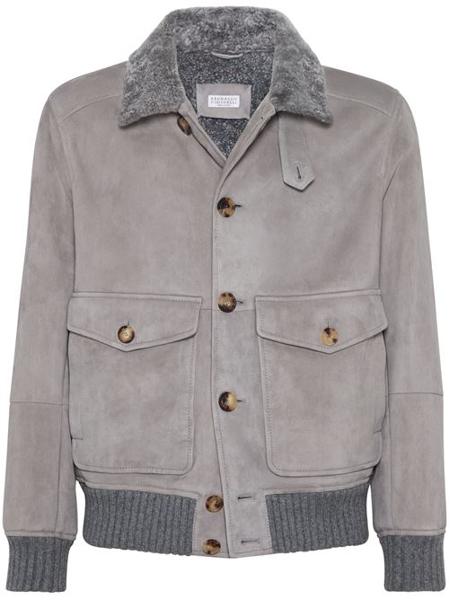 Light grey suede bomber Brunello Cucinelli | MPMLV1952CIX15